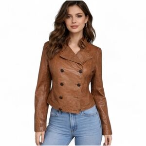 Vintage OLD NAVY Genuine Leather Jacket | Brown Moto Style | Size Small